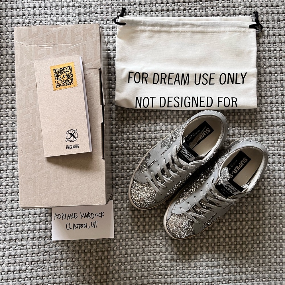 Women's Golden Goose Super Star Glitter Ssense exclusive grey silver size 37